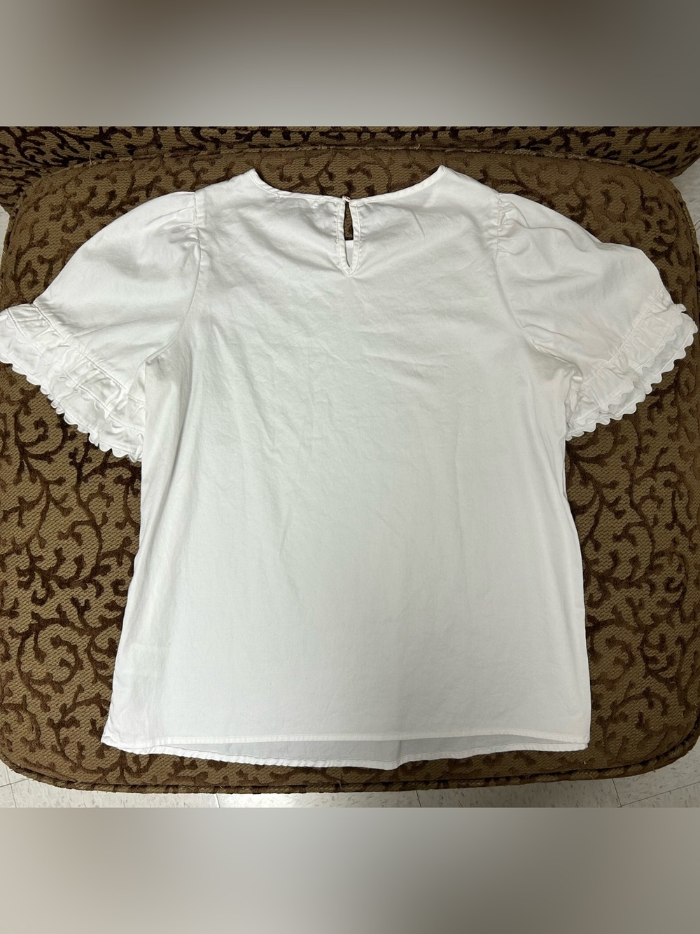 Mary Square White Ruffle Sleeve Blouse XS Puff Sleeve Scalloped Trim Top Preppy - Picture 4 of 6
